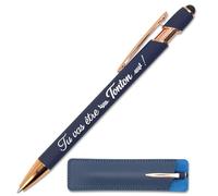 Stylo gravé Tu vas être Tonton, Bleu profond cuivré avec étui cuir | Stylo en métal tactile 2 en 1 - Idée cadeau annonce grossesse, naissance bébé