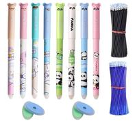 Stylo Kawaii Animaux Effaçable 40 Mines Rechargeables - 8pcs 0,5mm Gel Bleu&Noir, 4 Gommes