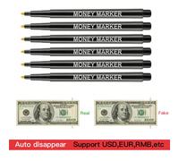 Stylo marqueur de vérification d'argent, stylo détecteur de billets de banque contrefaits à encre auto-disparaissante, testeur portable de fausse monnaie pour USD EUR RMB toutes les devises, retour à 