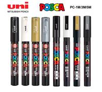 Stylo marqueur japonais UNI POSCA PC-1M/3M/5M, 1 pièce, affiche POP Graffiti, marqueur acrylique Permanent blanc noir or argent, fournitures d'art PC-3M White