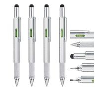 Stylo Multitool 6 en 1 Argent avec Règle et Niveau, 4 Pièces + Recharges