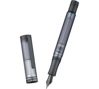 Stylo plume à encre par système à cartouche, finition noir mat, plume de taille moyenne, corps en acrylique transparent, comprenant un capuchon et un porte-clés