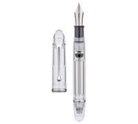 Stylo plume avec système d'alimentation par aspiration, grande capacité d'encre, plume moyenne n° 8, corps en acrylique transparent, finition argentée, livré avec un étui cadeau