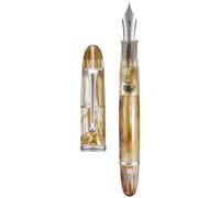 Stylo plume avec système d'alimentation par aspiration, grande capacité d'encre, plume moyenne n°8, couleur marron et blanc, coffret cadeau