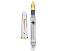 Stylo plume avec système d'alimentation par aspiration, grande capacité d'encre, plume n° 8, 1,1 mm, corps en acrylique doré, transparent, étui cadeau, clé