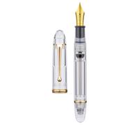Stylo plume avec système d'alimentation par aspiration, plume extra-fine n° 8, corps en acrylique transparent, finitions dorées, livré avec un étui cadeau