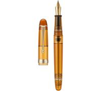 Stylo plume avec système de remplissage par aspiration, pointe moyenne, corps en acrylique transparent marron, grande capacité d'encre, livré avec une boîte cadeau