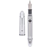 Stylo plume avec système d'encre par aspiration, pointe extra-fine n° 8, corps transparent, boîtier en acrylique argenté, présenté dans une boîte cadeau
