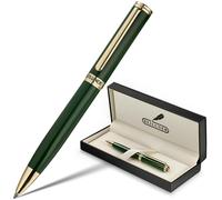 Stylo plume de luxe avec finition en or 24 carats et peinture émaillée verte, coffret cadeau comprenant une mine de rechange