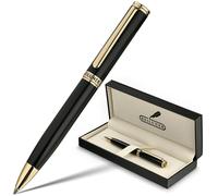 Stylo plume de luxe avec finition en or 24 carats et peinture laquée, noir, laiton, avec mines de rechange incluses