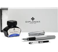 Stylo plume Diplomat Excellence A2 guilloché, chromé, avec encre d'écriture, épaisseur M