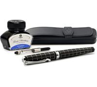 Stylo plume Diplomat Excellence Aplus losange guilloché lapis noir avec encre d'écriture et étui en cuir, force M
