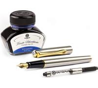 Stylo plume Diplomat Traveller en acier inoxydable plaqué or, avec cartouche d'encre et convertisseur, épaisseur M