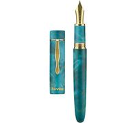 Stylo plume en bois stabilisé, vert, avec plume n° 8, plume rechargeable et étui