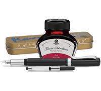 Stylo plume Kaweco Student avec 30 ml d'encre pour stylo plume, convertisseur et étui métallique noir et rouge