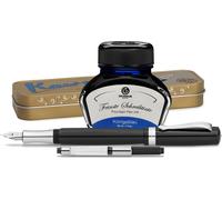 Stylo plume Kaweco Student avec 30 ml d'encre pour stylo plume, convertisseur et étui métallique noir et bleu
