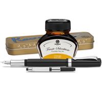 Stylo plume Kaweco Student avec 30 ml d'encre pour stylo plume, convertisseur et étui métallique noir et orange
