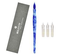 Stylo plume multifonction avec plume en verre, 3 plumes de rechange, couleur bleue