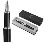 Stylo plume Parker Meridian - Finition noire mate avec détails chromés - Plume de taille moyenne - Encre bleue - Coffret cadeau de luxe