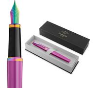 Stylo plume Parker Meridian - Finition prune avec accents arc-en-ciel - Plume de taille moyenne - Encre bleue - Coffret cadeau de luxe
