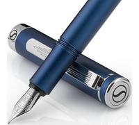 Stylo Plume Scriveiner de Luxe EDC (moyen), Superbe stylo de poche avec finition bleu mat, Plume allemande Schmidt, Convertisseur, Coffret cadeau stylo d'écriture homme et femme, Stylo plume de bureau