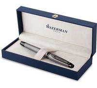 Stylo plume Waterman Expert | Laque argentée métallisée avec attributs en ruthénium | Plume moyenne en acier inoxydable avec revêtement PVD | Encre bleue | En coffret cadeau