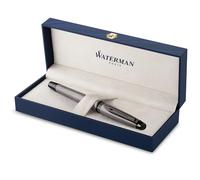 Stylo plume Waterman Expert | Laque argentée métallisée avec attributs en ruthénium | Plume moyenne en acier inoxydable avec revêtement PVD | Encre bleue | En coffret cadeau