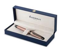 Stylo Plume Waterman Expert | Laque couleur or rose métallisée avec finitions ruthénium | Plume moyenne en acier inoxydable avec revêtement PVD | Encre bleue | Étui cadeau