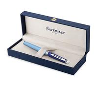 Stylo plume Waterman Hémisphère - en métal et laque bleue avec finition palladium - plume moyenne en acier inoxydable - coffret cadeau