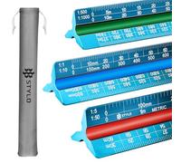 Stylo Règle Kutch Architecte Aluminium 30 cm, Échelle Métrique, Bleu Clair | 12 graduations gravées au laser, pochette incluse