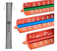 Stylo Règle Kutch Architecte Aluminium 30 cm, Échelle Métrique, Rouge | 12 graduations gravées au laser, pochette incluse