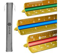 Stylo Règle Kutch Architecte Aluminium, Échelle Impériale, Jaune | 11 graduations en pouces gravées au laser, pochette incluse
