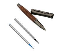 Stylo Roller Bois Ébène Naturel, Coffret Cadeau Luxe avec 3 Recharges (2 Noires 1 Bleue), Stylo Personnalisé Écriture Fluide 0.5mm, Idée Cadeau Homme Femme pour Bureau Affaires et Journal Intime