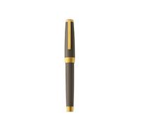Stylo roller, corps résine de couleur étoupe, attributs or jaune brossé - Taupe