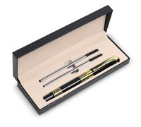 Stylo roller de luxe en métal pour homme et femme - Encre noire - 1 mm - Coffret cadeau de Saint-Valentin avec 2 recharges - Pour homme et femme - Papeterie - Cadeau d'anniversaire de mariage - Cadeau