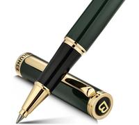 Stylo roller de luxe vert et or - Recharge Schneider - Encre noire - Pointe fine 0,3 mm
