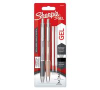 Stylo roller Sharpie S-Gel métallisés rétractable pointe 0,7 mm - écriture moyenne - Blister de 2 stylos et 2 recharges - noir
