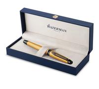 Stylo roller Waterman Expert | Laque dorée métallisée avec finitions ruthénium | Pointe fine | Encre noire | Étui cadeau
