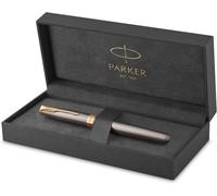 Stylo rollerball Parker Sonnet - Finition grise avec détails dorés - Pointe fine en acier inoxydable - Encre noire