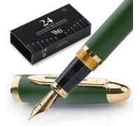 Stylo Vulpenset, pointe de taille moyenne, couleur vert-or, stylo rechargeable avec convertisseur d'encre et 24 cartouches d'encre