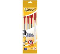 Stylos à bille Cristal® Original - BIC - Lot de 4 - Encre rouge - Pointe moyenne - Corps transparent