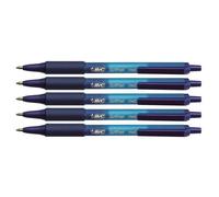 Stylos à bille rétractable Soft Feel Clic grip - BIC - Lot de 5 - Bleu - Fine - Rechargeable