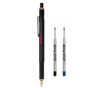 Stylos à bille rOtring 800 | Pointe moyenne | Encre noire | Corps noir | Recharges de stylo à bille rechargeables moyennes - Noir et bleu