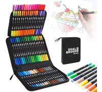 Stylos à encre - Double embout - 100 couleurs - Pointe pinceau - Pointe fine - À base d'eau - Pour la calligraphie et le dessin