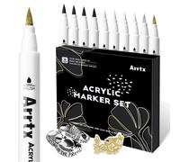 Stylos à peinture acrylique pour surfaces diverses, 10 pièces, pointe double, résistants à l'eau, marqueurs permanents pour bois, verre, papier, céramique - 4 blancs, 4 noirs, 1 doré, 1 argenté