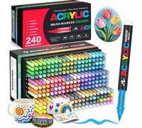Stylos à peinture acrylique, résistants à l'eau, 240 couleurs, pointe pinceau de 1 à 6 mm, encre à flux direct, résistants aux frottements, aux intempéries, pour utilisation sur pierre, verre, bois, c