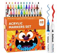 Stylos acryliques, 48 couleurs, marqueurs acryliques à base d'eau avec embouts ronds et pinceaux, couvrants, permanents, pour pierre, céramique, bois, toile