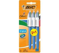 Stylos-Bille Rétractables - BIC - 4 Couleurs Original - Pack de 2+1 - Pointe Moyenne 1,0 mm - Multicolore