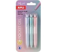 APLI Stylos gel 20499 – Mini 0,5 mm encre bleue, couleurs pastel, séchage rapide – Blister 3