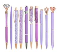 Stylos Fantaisie pour Femmes et Filles Paquet de 10 Stylos à Bille en Métal Diamant Pailleté Encre Noire Écriture Lisse Fournitures Scolaires de Bureau, Violet